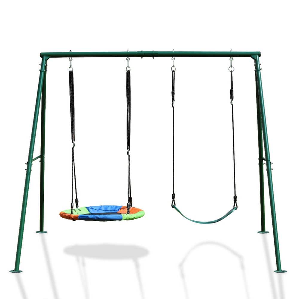 Metal Outdoor Saucer and Belt Swing Set