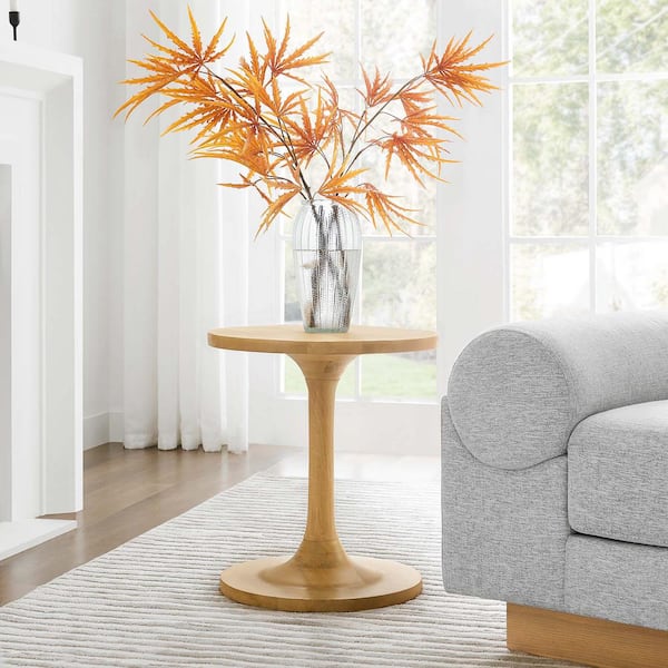MODWAY Lina 18 in. Round Wood Side End Table in Oak