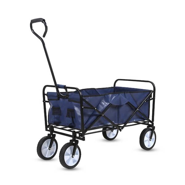 GVODE 8 cu. ft. Blue Steel Rolling Collapsible Garden Cart Camping Wagon with Swivel Wheels and Adjustable Handle