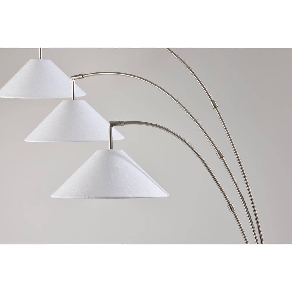 Modern Arc Adjustable 3-Head Floor Lamp in Brushed Steel