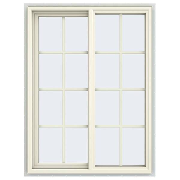 JELD-WEN 35.5 in. x 47.5 in. V-4500 Series Cream Painted Vinyl Left-Handed Sliding Window with Colonial Grids/Grilles