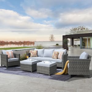 Jupiter Gray 5-Piece Wicker Outdoor Patio Conversation Seating Sofa Set with Gray Cushions