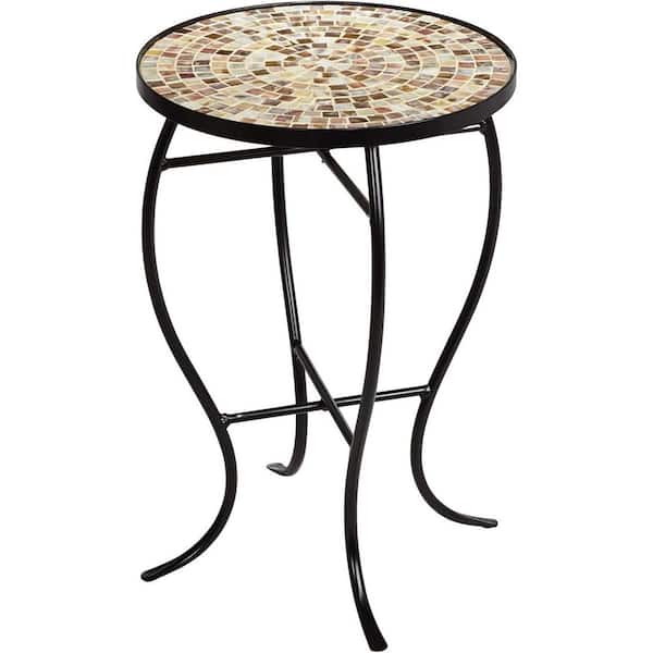 Unbranded Metal Outdoor Side Table with Mosaic Tile Tabletop