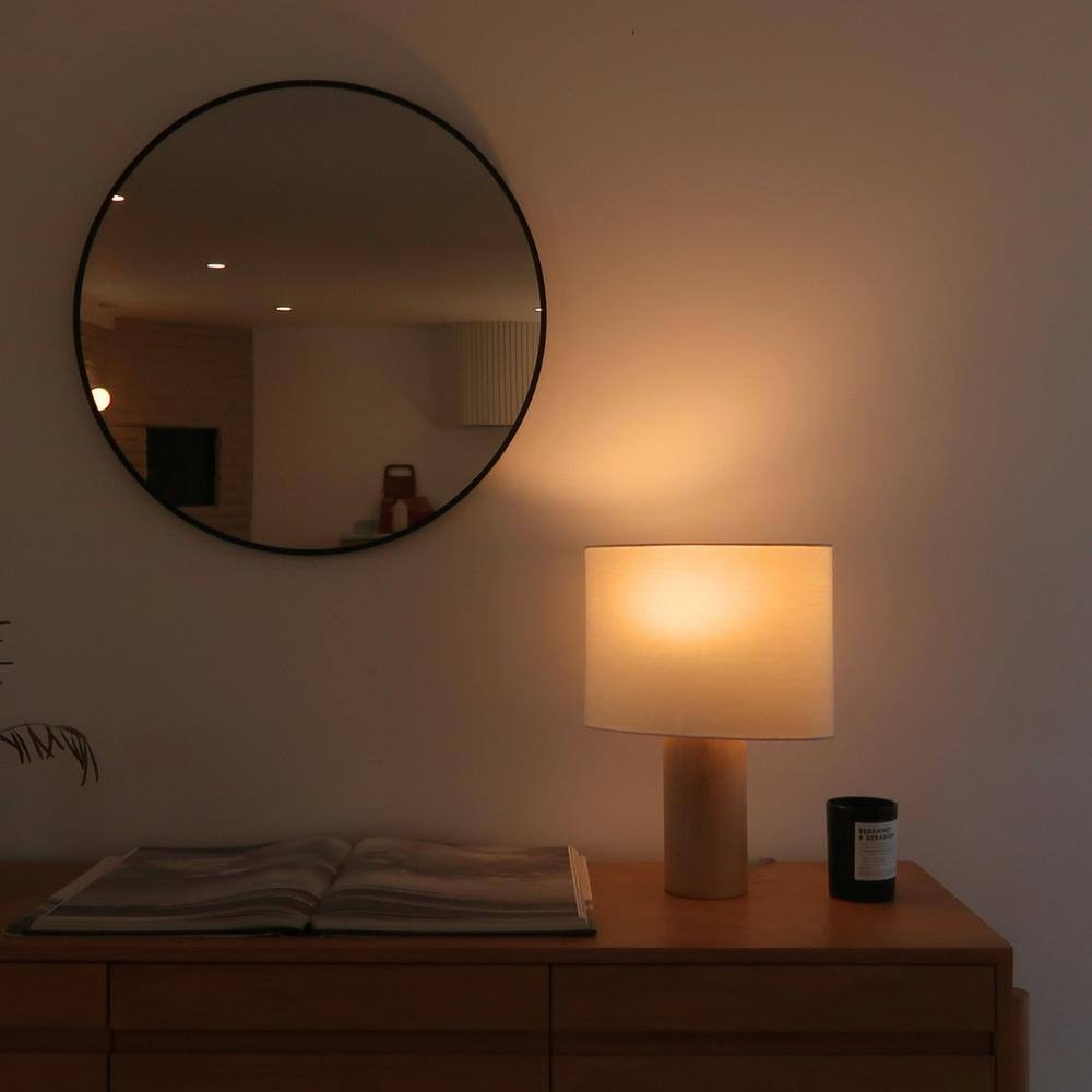 Mia 15.75" White LED Table Lamp with Maple Wood Base