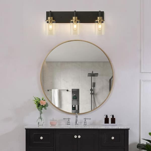 TinHon 23 in. Bathroom Light Fixtures Black and Gold, 3 Light