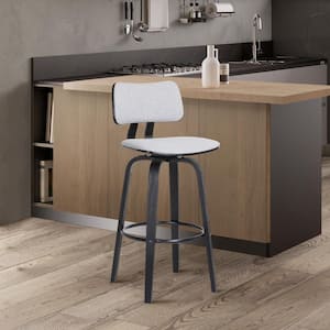 Pico Swivel 26 in. Light Grey, Black Metal, Wood Counter Stool with Light Grey Fabric Seat