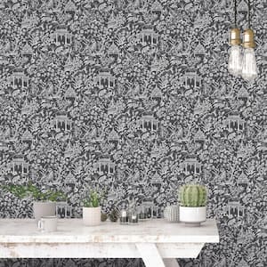 Secret Garden Black Cream Detailed Botantical Toile on Non-Woven Paper Non-Pasted Wallpaper Roll (Covers (57.75 sq.ft)