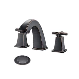SWUP 8 in. Widespread Double Cross Handle Bathroom Faucet Combo Kit with Drain Included and Pop Up Drain in Matte Black