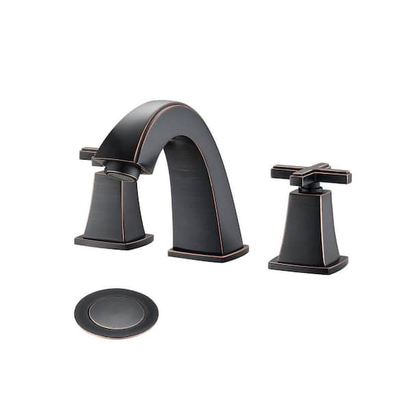 MYCASS SWUP 8 in. Widespread Double Cross Handle Bathroom Faucet Combo Kit with Drain Included and Pop Up Drain in Matte Black