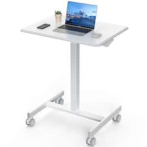 25.6 in. White Mobile Adjustable Height Laptop Desk with Lockable Wheels