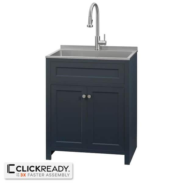 28 in. W Drop-In Laundry Sink with Faucet and Ready to Assemble Cabinet with CLICKREADY Technology in Blue