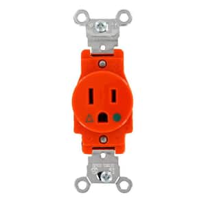 15 Amp Industrial Grade Heavy Duty Isolated Ground Single Outlet, Orange