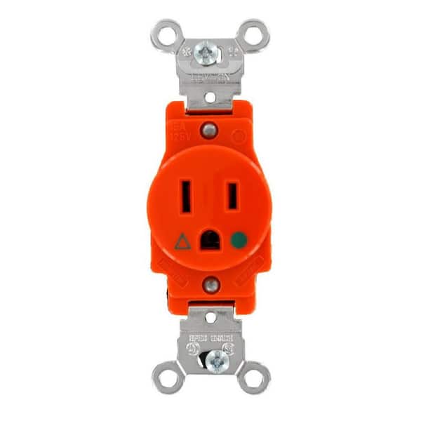 Leviton 15 Amp Industrial Grade Heavy Duty Isolated Ground Single Outlet, Orange