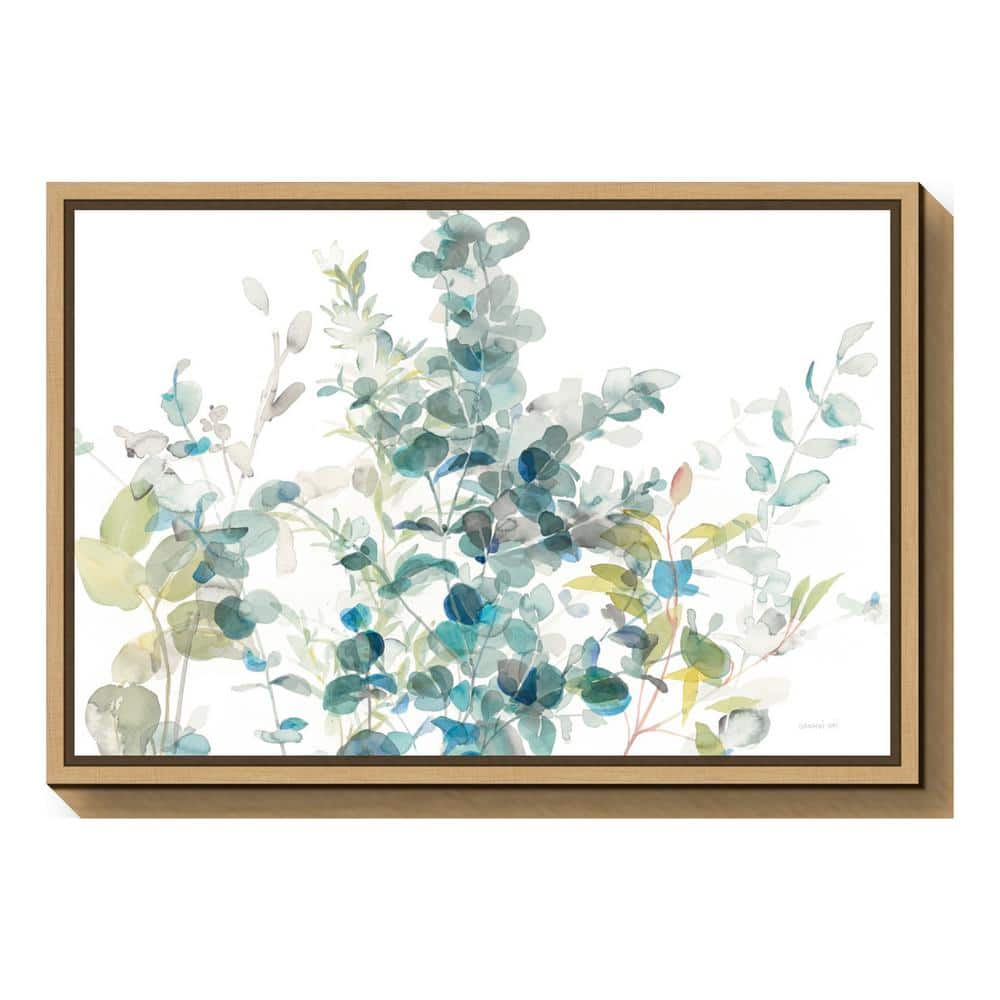 Eucalyptus I White Crop Watercolor Canvas with Maple Frame