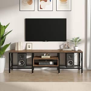 Industrial TV Stand Television Cabinet 3-Tier Console with Open Storage Shelves 63 in. Brown