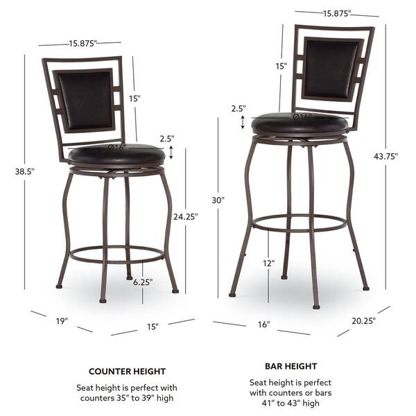 Linon Home Decor Townsend Adjustable Height Dark Brown Cushioned Bar Stool Set of 3 98321MTL 01 KD