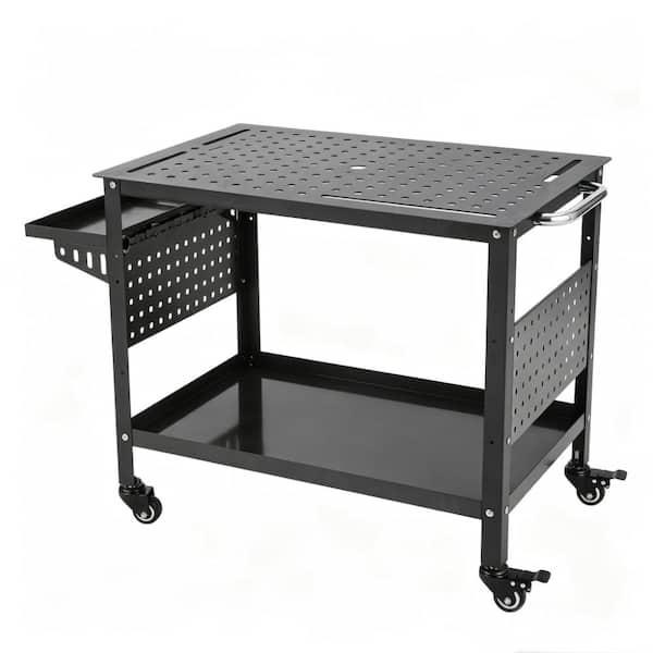 Heavy Duty Steel Welding Table with Wheels 36" x 24" Workbench, 1200 lbs Load Capacity, Pegboard, for Workshop Black
