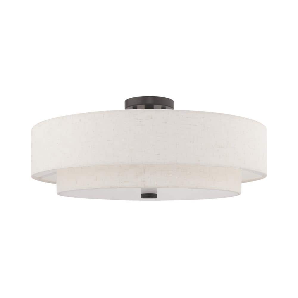 English Bronze Double Drum Semi-Flush Mount Light