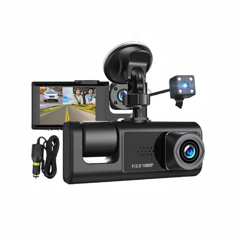 3-Lens Car Dash Cam Video Recorder with Front Inside Rear Camera G-Sensor N
