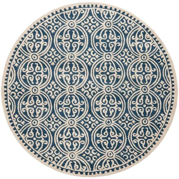 SAFAVIEH Cambridge Navy Blue/Ivory 12 ft. x 12 ft. Round Geometric