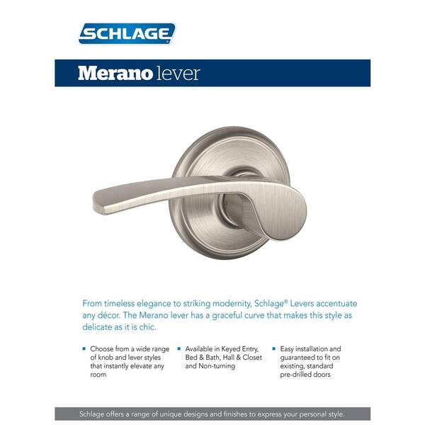 Schlage F51 Merano Merano Satin Nickel Reversible Keyed Entry Door Handle