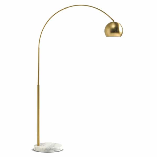 Olivia 75 in. Antique Brass Industrial 1-Light Adjustable LED Arc Floor Lamp with Brass Metal Bowl Shade