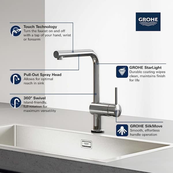 verraad draadloos Communicatie netwerk GROHE Minta Touch Single-Handle Pull-Out Sprayer Kitchen Faucet in  SuperSteel Infinity 30218DC1 - The Home Depot