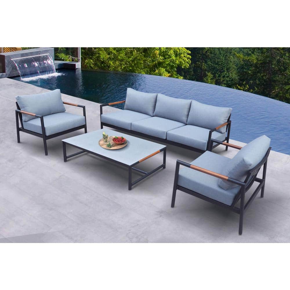 Renava Kiowa 4-Piece Aluminum Patio Conversation Set with Grey Cushions