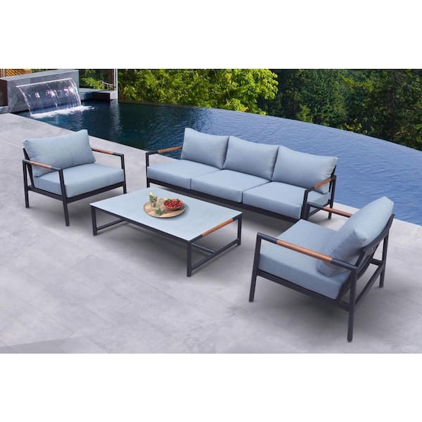Unbranded Renava Kiowa 4-Piece Aluminum Patio Conversation Set with Grey Cushions