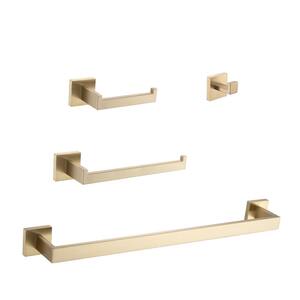 4-Piece Square Bath Hardware Set with Mounting Hardware in Brushed Gold