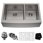 Standard PRO 16-Gauge Stainless Steel 36 in. Double Bowl Farmhouse Apron Kitchen Sink