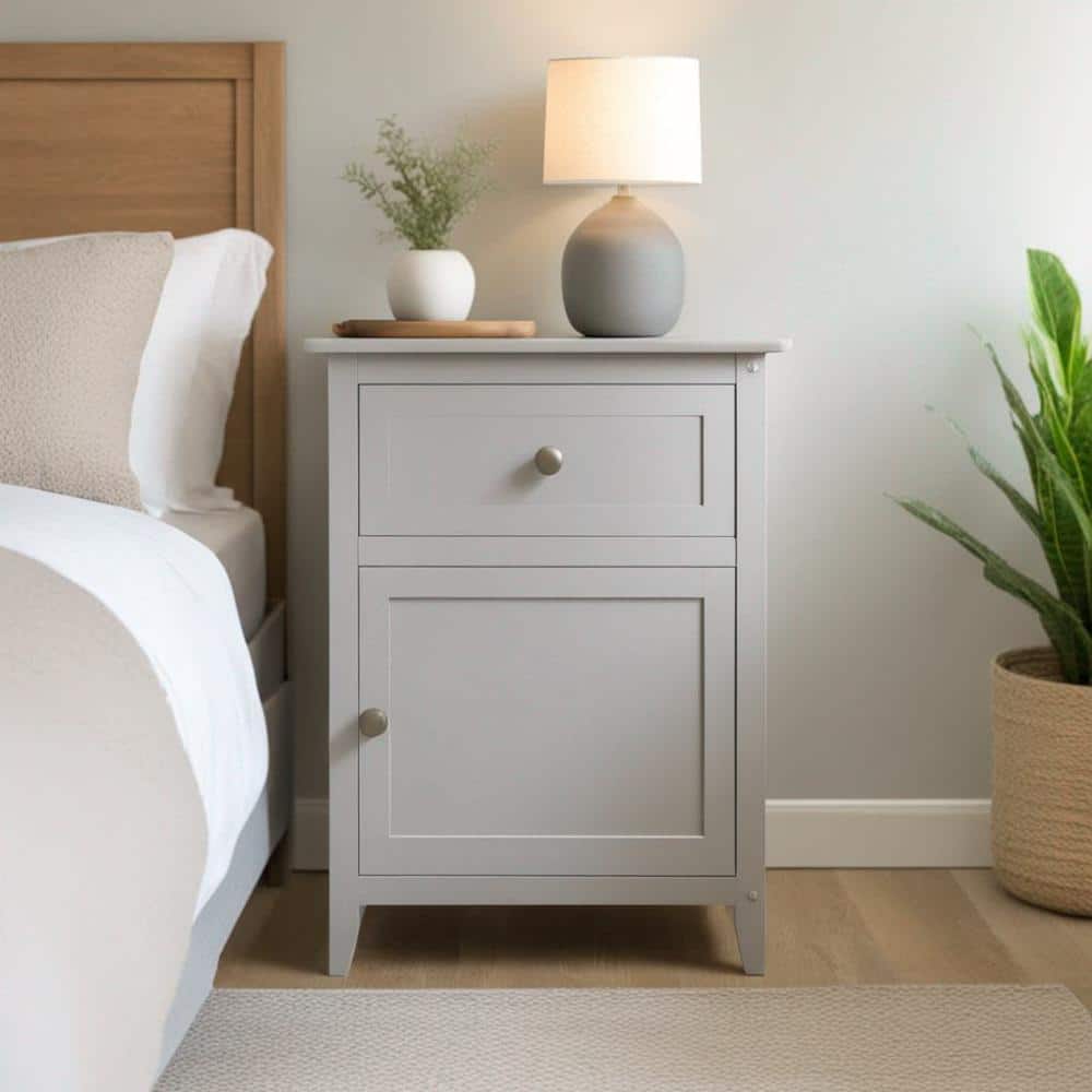Eugene Transitional White Wood Nightstand with Drawer and Cabinet
