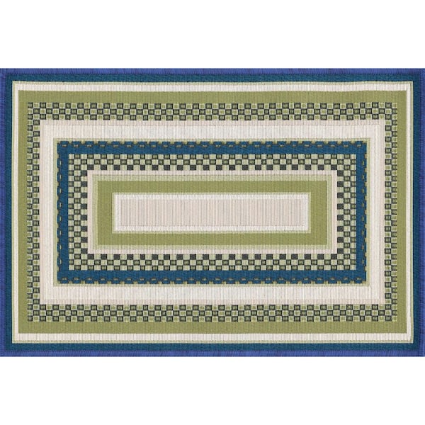 Stunning Green 2 ft. x 3 ft. Border Indoor/Outdoor Area Rug