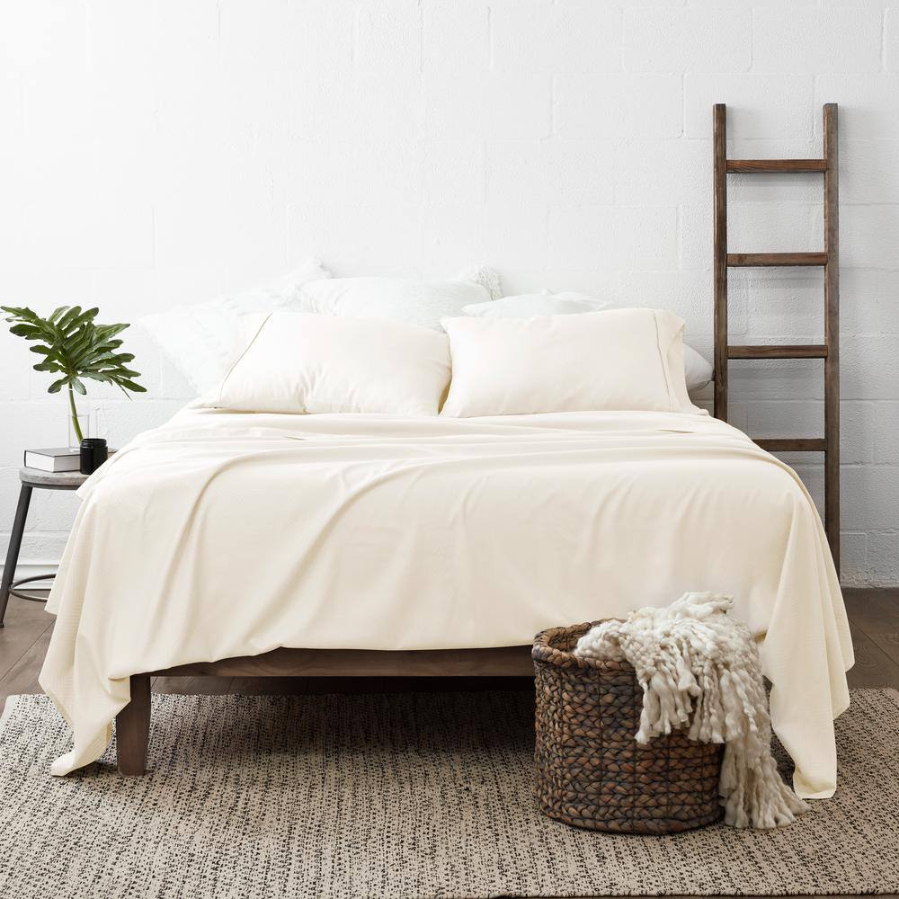 Twin White Chevron Embossed Microfiber Bed Sheet Set