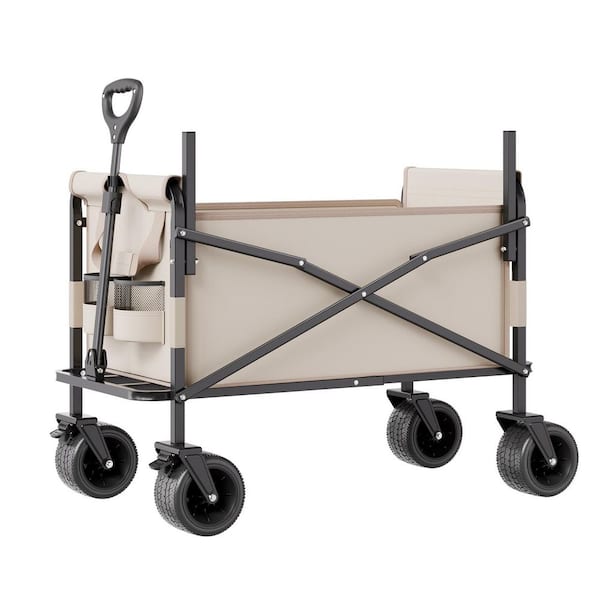 12.7 cu. ft. Collapsible Folding Wagon 550 lb. Load Fabric Utility Wagon, 2 in 1 Foldable Garden Carts Converts to Bench