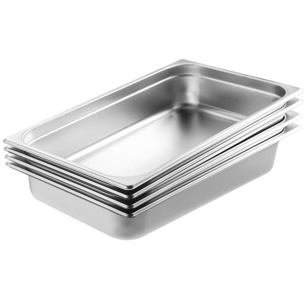 SKYSHALO 4-Pack Hotel Pans, 14.7 qt. Anti-Jam Steam Pan with Lid, 4 in. Deep 0.8 mm Thick Stainless Steel Steam Roasting Pans