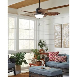 Palm Cove 52 in. Indoor/Outdoor LED Natural Iron Ceiling Fan with Light Kit, Downrod and Reversible Motor