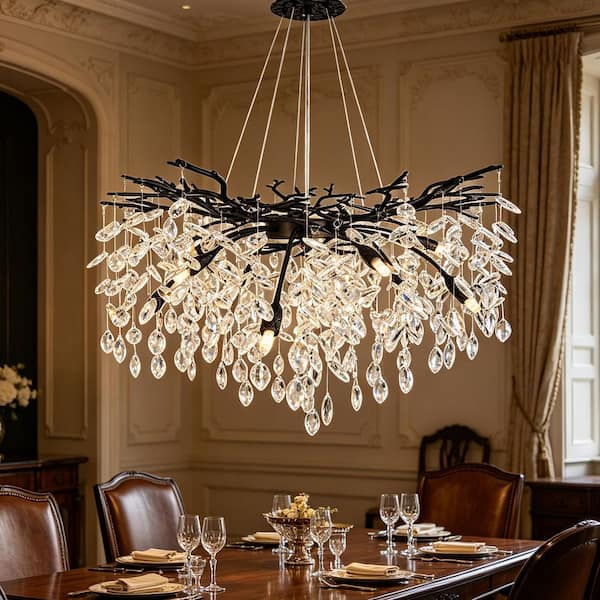 ARISKEEN 47 in. 12-Lights Silver Luxury Crystal Linear Chandelier