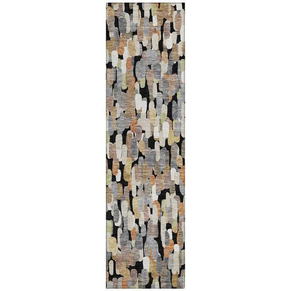 Chantille Machine Washable Indoor/Outdoor Abstract ACN2451 Black 2 ft. x 7 ft. Runner Rug