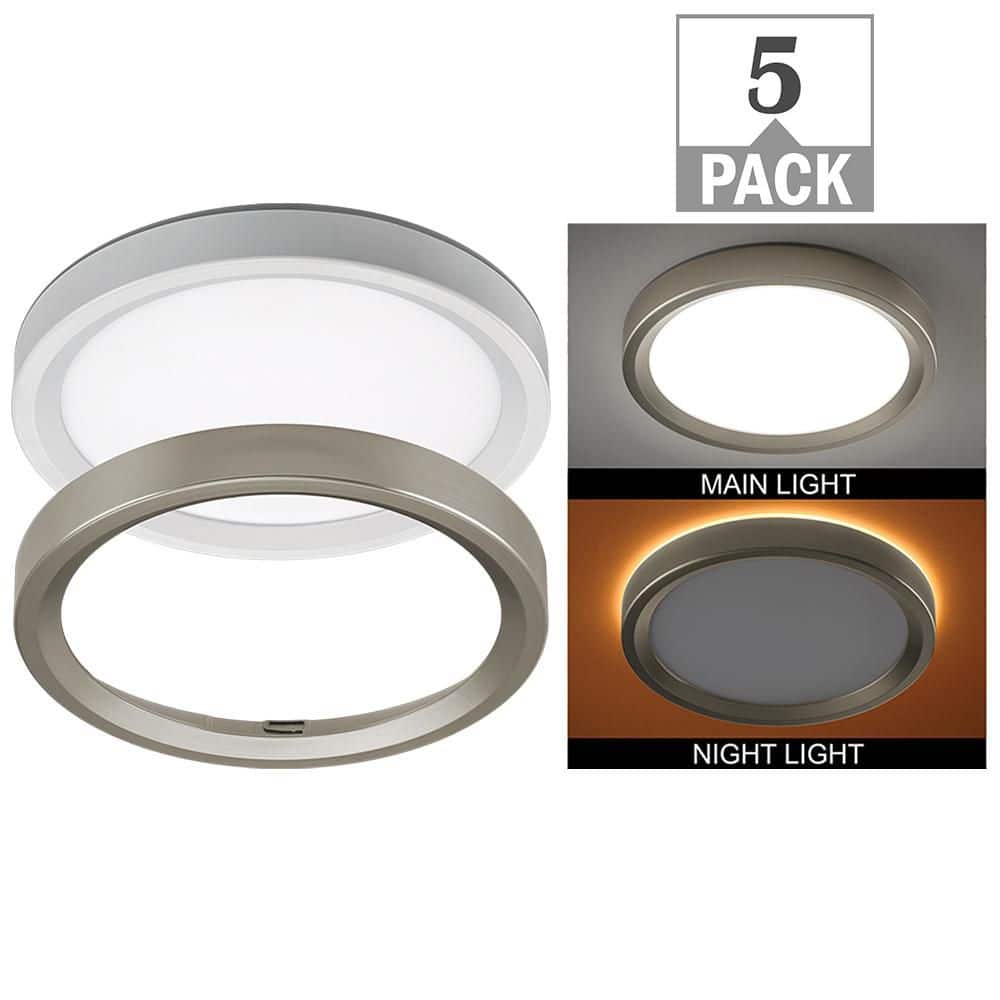 5-Pack 9 in. LED Flush Mount Ceiling Light with Night Light, White and Brushed Nickel Trims, Selectable 2700K-5000K price history on PriceWatchPro
