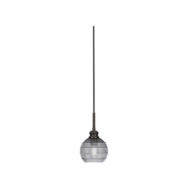 Unbranded Albany 60-Watt 1-Light Espresso Pendant Mini Pendant Light Smoke Ribbed Glass and Light Bulb Not Included