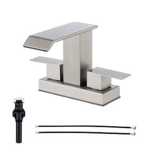 4 in. Centerset Double Handle Bathroom Faucet with Drain Kit Included in Brushed Nickel