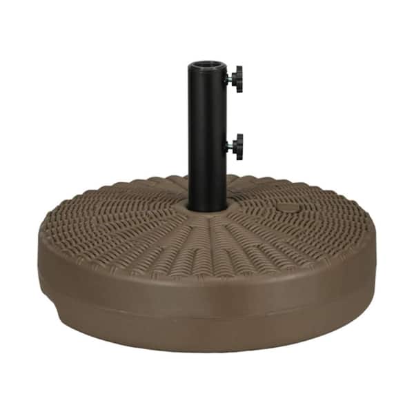 ITOPFOX 64 lbs. Round HDPE Fillable Heavy-Duty Patio Umbrella Base in Brown with Steel Umbrella Holder for Outdoor, Lawn, Deck