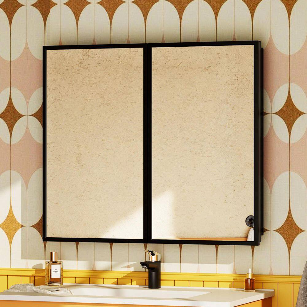 30 in. W x 26 in. H Rectangular Black Metal Framed Medicine Cabinet with Mirror price history on PriceWatchPro
