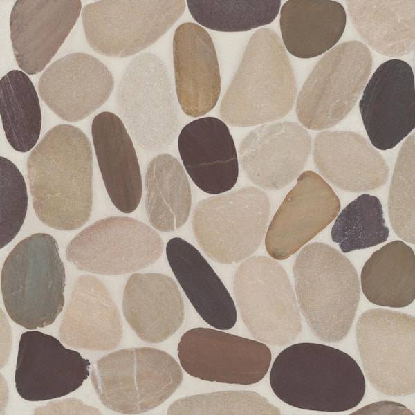 Bedrosians Sample-Waterbrook Pebble 4 in. x 5 in. Tan/Brown/Cherry Stone Mosaic Tile