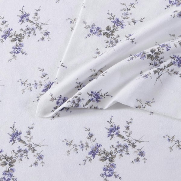 Laura Ashley Jessika Flannel 4-Piece Purple Floral Cotton Queen Sheet ...