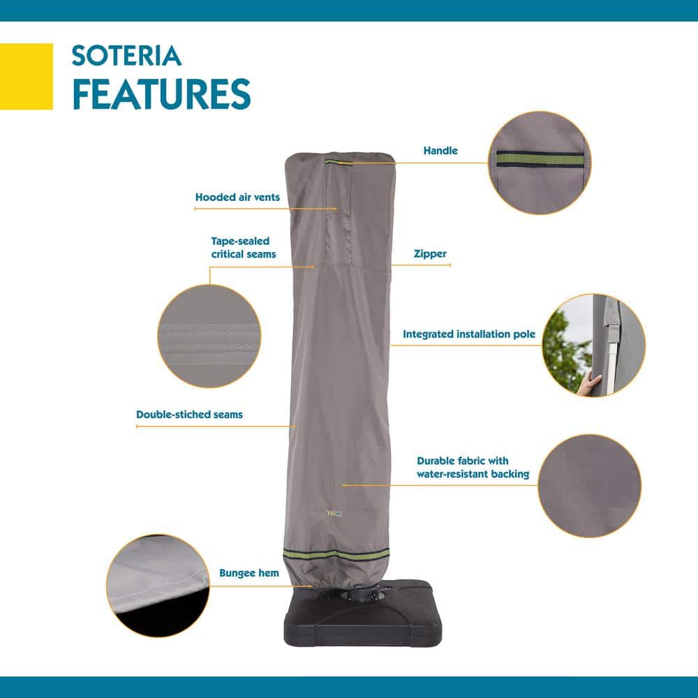 Gray Waterproof Patio Offset Umbrella Cover with Installation Pole