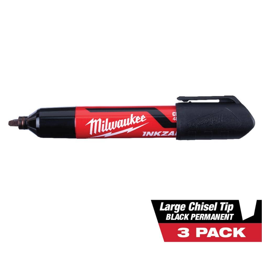 Milwaukee INKZALL Black Large Chisel Tip Jobsite Permanent Marker (3-Pack)  48-22-3250 - The Home Depot