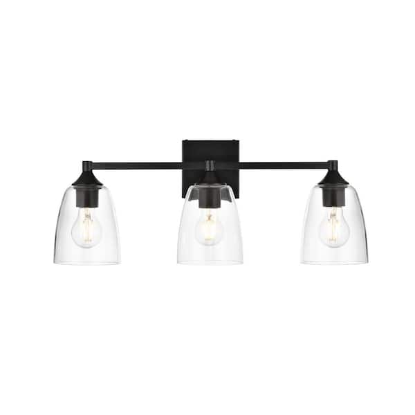 Unbranded Simply Living 24 in. 3-Light Modern Black Vanity Light with Clear Bell Shade