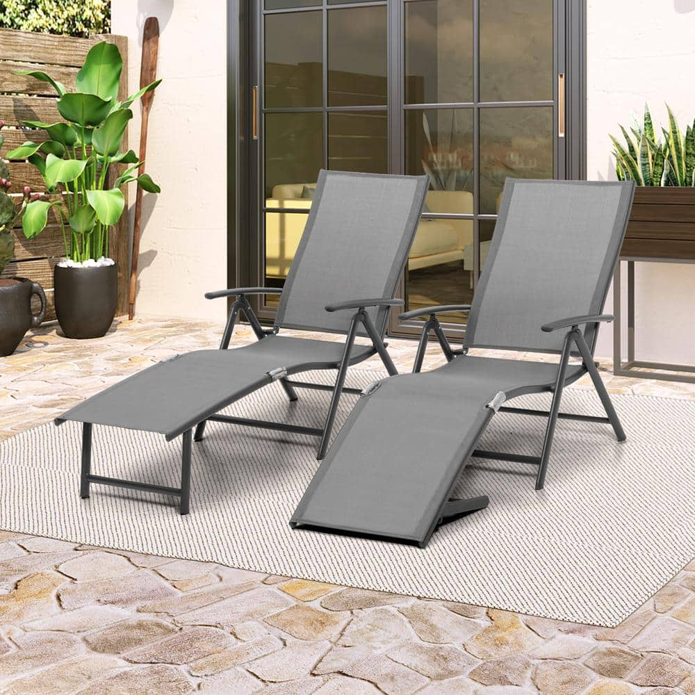 Crestlive Products 2-Piece Aluminum Adjustable Outdoor Chaise Lounge in ...